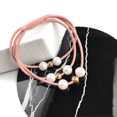 korean style three-in-one pearl hair band high elasticity simple handmade knotted hair rubber band hair rope factory