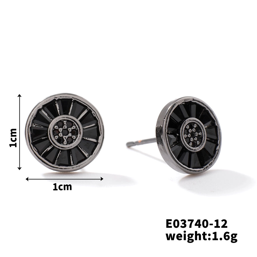 1 Piece Hip-Hop Retro Streetwear Geometric Inlay Copper Zircon Rhodium Plated Ear Studs