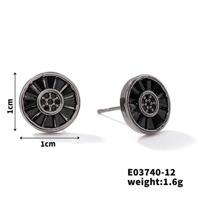 1 Piece Hip-Hop Retro Streetwear Geometric Inlay Copper Zircon Rhodium Plated Ear Studs