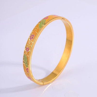 Elegant Retro Printing Solid Color Titanium Steel Bangle In Bulk