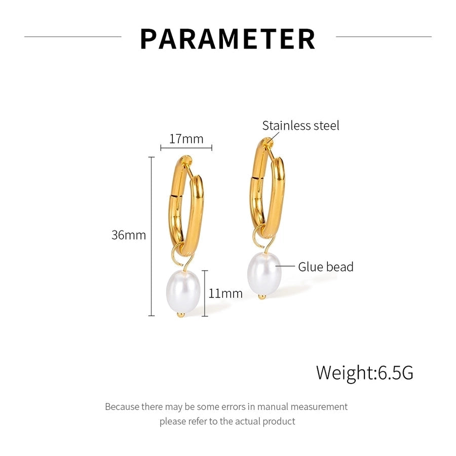 1 Pair French Style Geometric Pearl chain 304 Stainless Steel 18K Gold Plated Drop Earrings