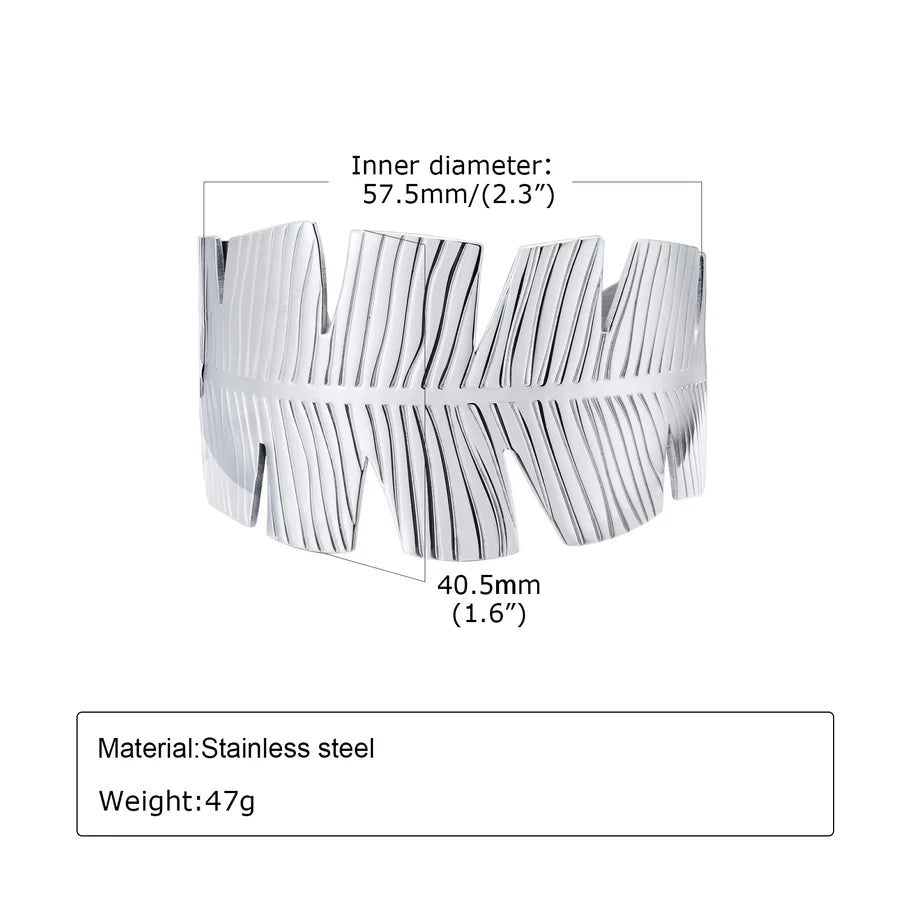 IG Style Exaggerated Classic Style Solid Color Feather Flower 201 Stainless Steel 18K Gold Plated Wide Bracelet In Bulk