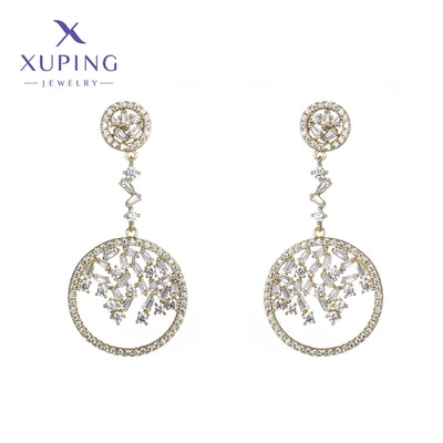 1 Pair Elegant Luxurious Round Plating Copper Artificial Gemstones 18K Gold Plated Drop Earrings