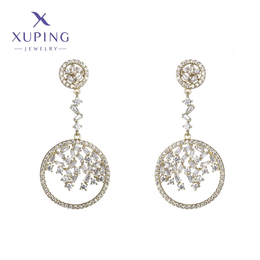 1 Pair Elegant Luxurious Round Plating Copper Artificial Gemstones 18K Gold Plated Drop Earrings