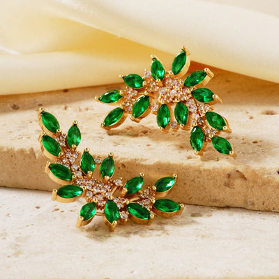 1 Pair Elegant Artistic Streetwear Leaf Asymmetrical Copper Glass Zircon K Gold Plated Rhodium Plated Ear Studs