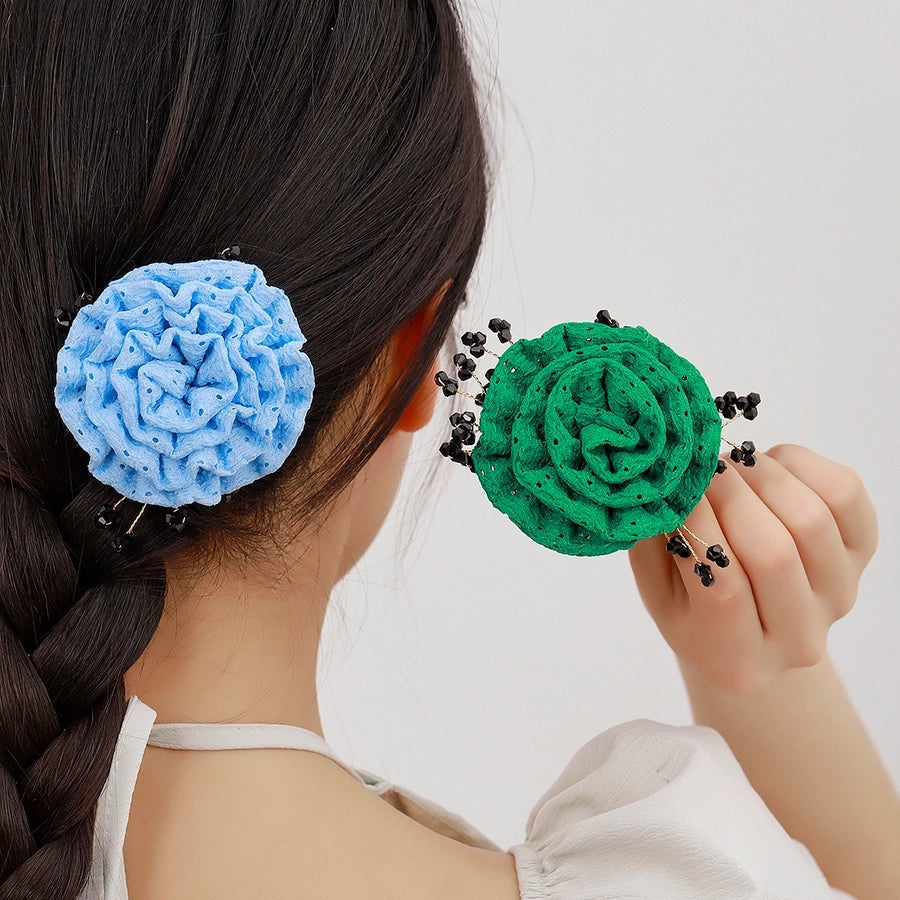Women's Sweet Solid Color Flower Cloth Flowers Hair Clip