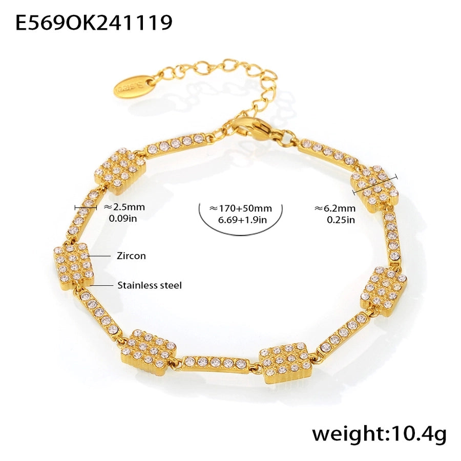 Elegant Rectangle 304 Stainless Steel 18K Gold Plated Zircon  Bracelets In Bulk