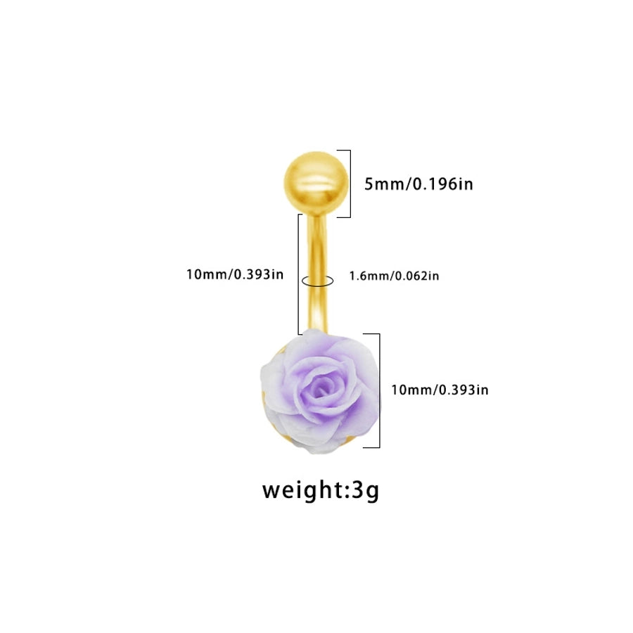 1 Piece Belly Rings Punk Simple Style Artistic Maple Leaf Rose 316 Stainless Steel  Alloy Epoxy Acrylic Rhinestones 18K Gold Plated
