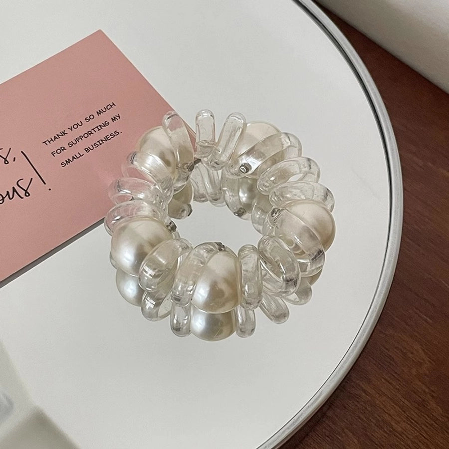 Pearl transparent telephone line hair band women's high-grade hair tie rope does not hurt hair rubber band Simple temperament headdress