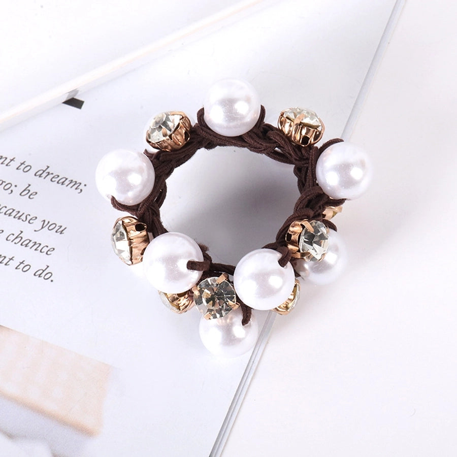 elegant geometric imitation pearl rhinestone hair tie