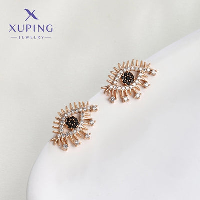 1 Pair Funny XUPING Simple Style Devil's Eye Enamel Copper 18K Gold Plated Ear Studs