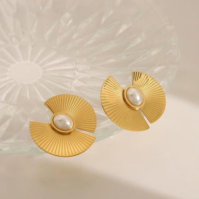1 Pair IG Style Luxurious French Style Geometric Solid Color Plating Inlay 304 Stainless Steel Artificial Pearls 18K Gold Plated Ear Studs