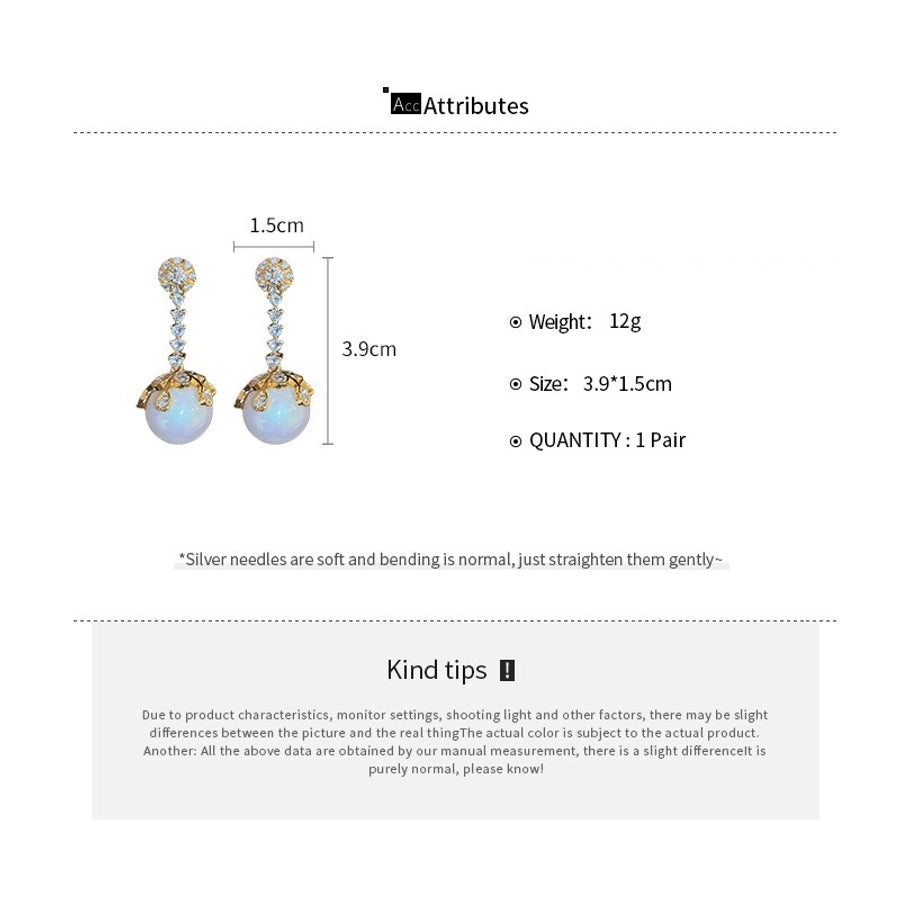 1 Pair Elegant Wedding Commute Round Inlay Alloy Rhinestones Pearl Drop Earrings