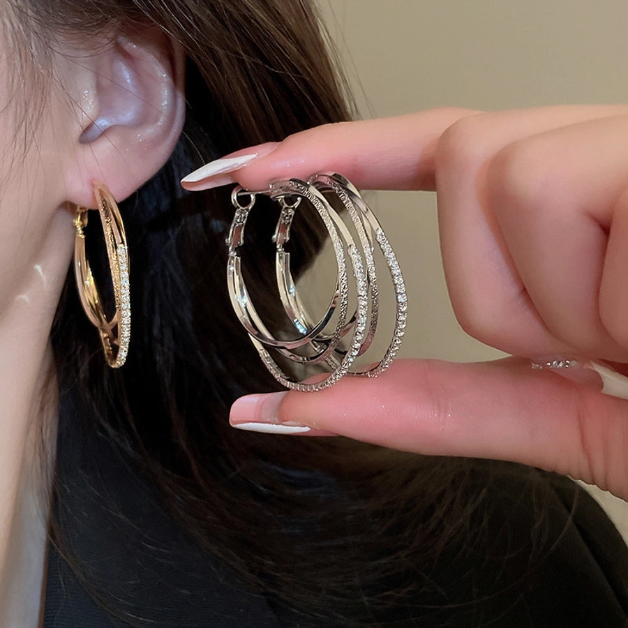 1 Pair Simple Style Circle Plating Inlay Copper Zircon 18K Gold Plated Hoop Earrings