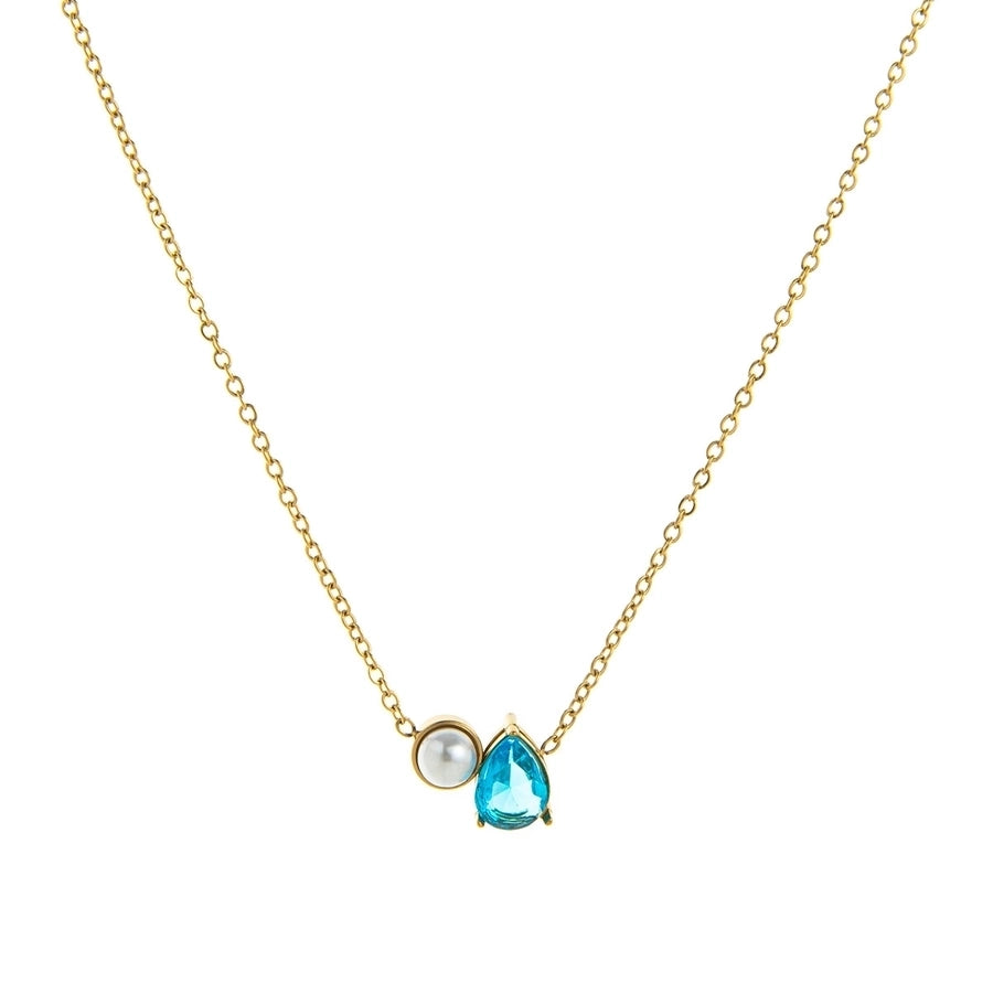 Jewelry Retro Shiny Water Droplets Titanium Steel Pearl Zircon 18K Gold Plated Inlay Necklace