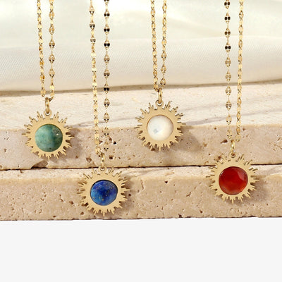 Jewelry Retro French Style Geometric Titanium Steel Natural Stone 14K Gold Plated Plating Pendant Necklace