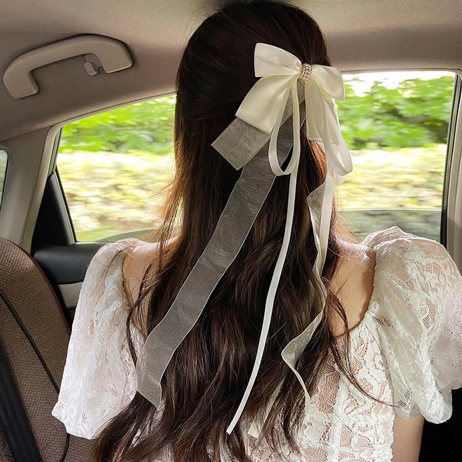 women's casual sweet commute bow knot fabric gauze hair clip