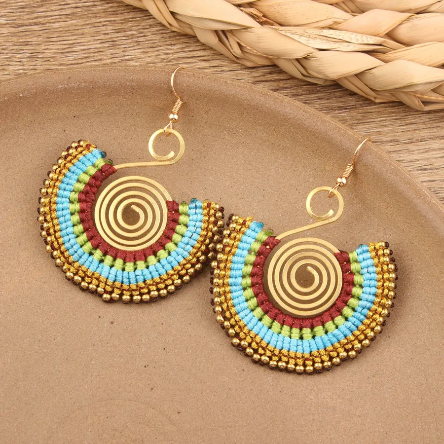 bohemian sector synthetic gemstones shell copper tassel mesh women's ear hook