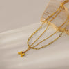 Jewelry IG Style Sweet Bow Knot 304 Stainless Steel Zircon Hollow Out Inlay Double Layer Necklaces