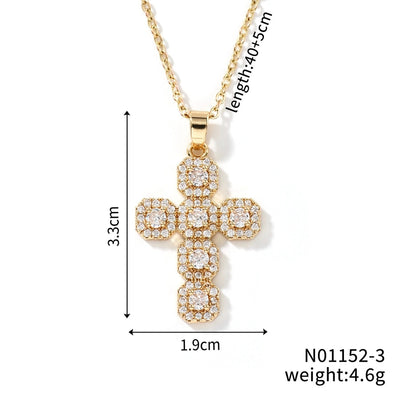 304 Stainless Steel Copper K Gold Plated Rhodium Plated Inlay Cross Zircon Pendant Necklace