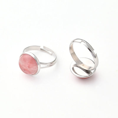 Jewelry Casual Simple Style Round Spot Solid Color 304 Stainless Steel Natural Stone Opal Polishing Inlay Adjustable Ring
