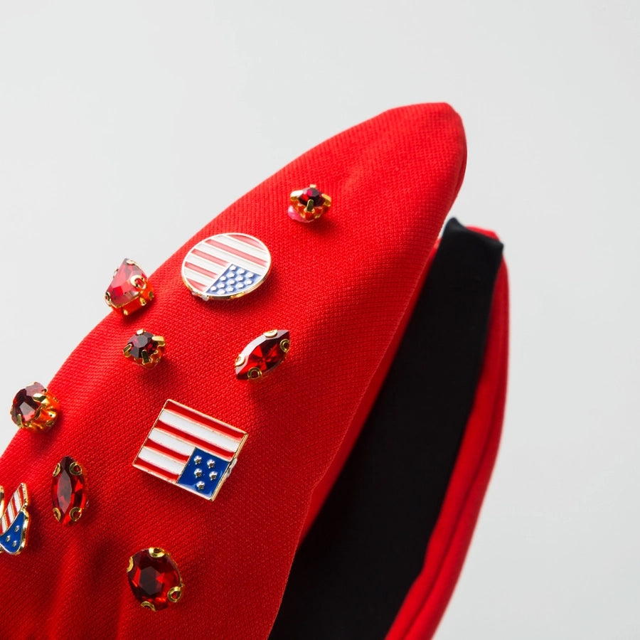 Women's Casual Vintage Style Pentagram National Flag Alloy Cloth Inlay Rhinestones Hair Band