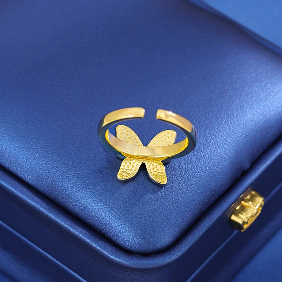 Jewelry Princess Sweet Pastoral Butterfly Copper Zircon Imitation Gold  Open Rings