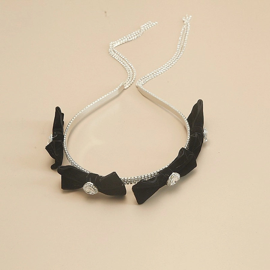 women's sweet shiny heart shape bow knot alloy tassel inlay rhinestones hair band