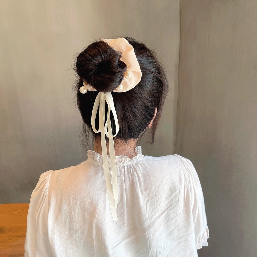 new ins korean style internet influencer pearl ribbon headband bowknot hair ring korean style super fairy adult ribbon hair rope for women