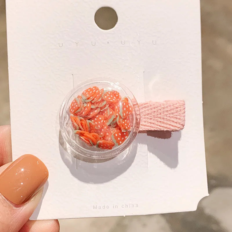 kid's cute cartoon fruit alloy rubber sequins hair clip