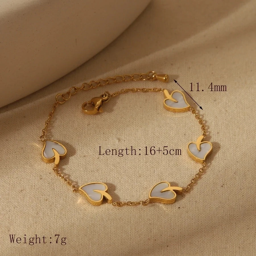 Jewelry French Style Commute Heart Shape 304 Stainless Steel Acrylic 18K Gold Plated Inlay Jewelry Set