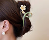 sweet flower alloy plating inlay artificial pearls hair claws