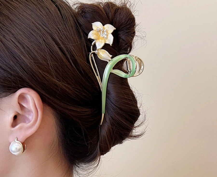 sweet flower alloy plating inlay artificial pearls hair claws