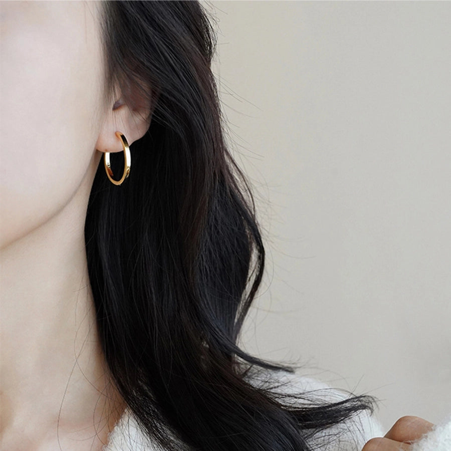 French simple cold style plain ring earrings elegant ring square line ear buckle  New Fashion Net red ear jewelry