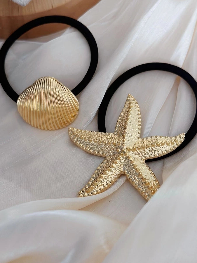 Women's Marine Style Simple Style Starfish Solid Color Shell Alloy Hair Tie