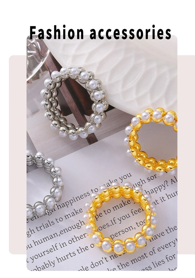 Jewelry Elegant Round 304 Stainless Steel Artificial Pearls 18K Gold Plated Plating Inlay Rings Necklace