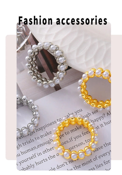 Jewelry Elegant Round 304 Stainless Steel Artificial Pearls 18K Gold Plated Plating Inlay Rings Necklace
