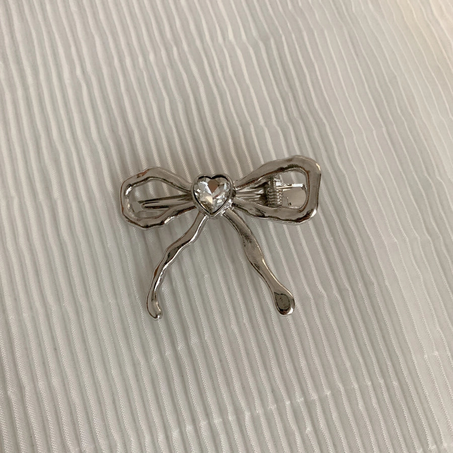 Women's IG Style Sweet Heart Shape Bow Knot Metal Hollow Out Inlay Rhinestones Hair Clip