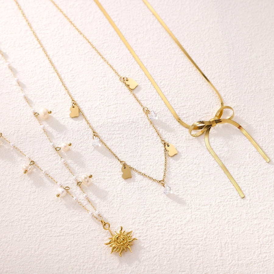 Jewelry Elegant Sun Bow Knot 304 Stainless Steel Necklace