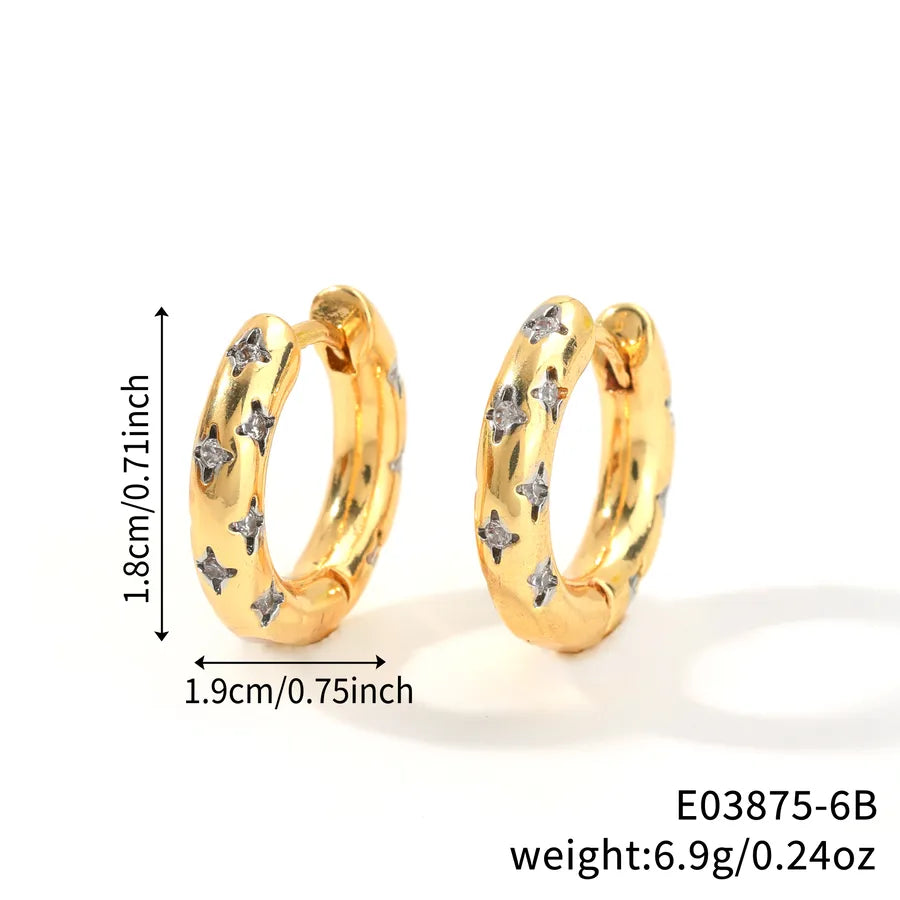 1 Pair Simple Style Shiny Solid Color Inlay Copper Zircon Rhodium Plated Earrings