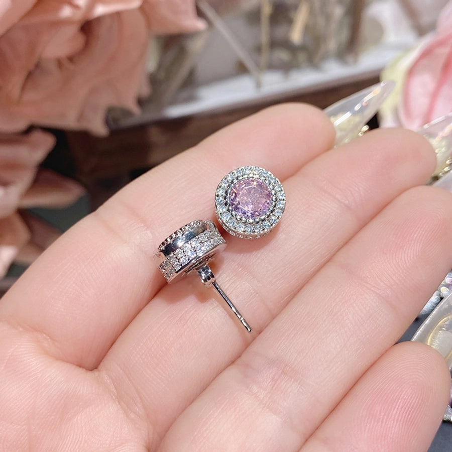 1 Pair Elegant Star Heart Shape Inlay Copper Artificial Gemstones Ear Studs