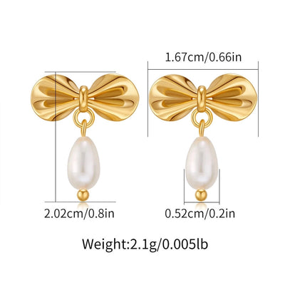 1 Piece Vintage Style Lady Wedding Pearl Inlay Copper Artificial Pearls 18K Gold Plated Drop Earrings