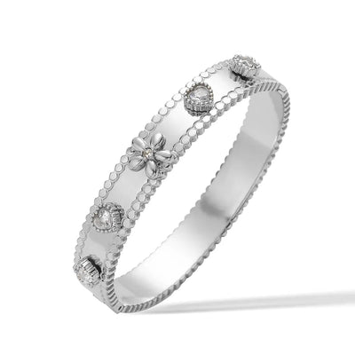 Retro Simple Style Commute Heart Shape Flower 304 Stainless Steel Zircon Bangle In Bulk