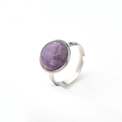 Jewelry Casual Simple Style Round Solid Color 304 Stainless Steel Natural Stone Crystal Polishing Inlay Adjustable Ring