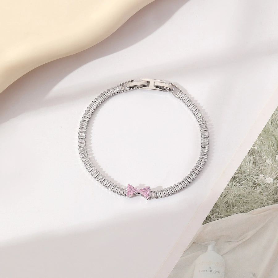 Copper Plating Inlay Heart Shape Bow Knot Zircon Bracelets