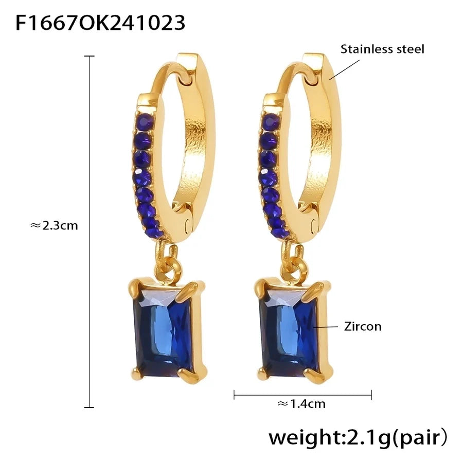 1 Pair Elegant Vacation Rectangle Inlay 304 Stainless Steel Zircon 18K Gold Plated Drop Earrings