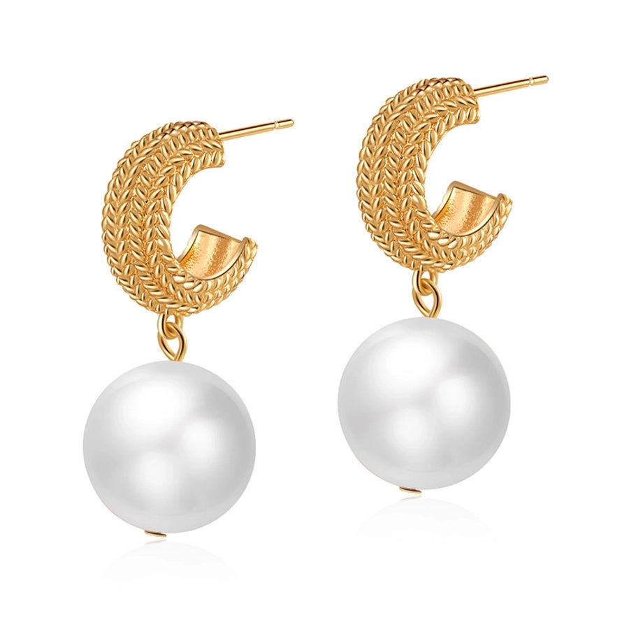 1 Piece Vintage Style Lady Wedding Pearl Inlay Copper Artificial Pearls 18K Gold Plated Drop Earrings