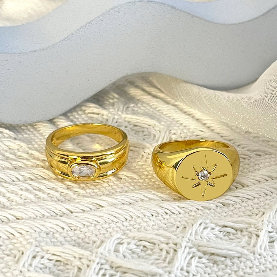 Jewelry Casual Vintage Style Classic Style Hexagram Round Copper Zircon K Gold Plated Rings