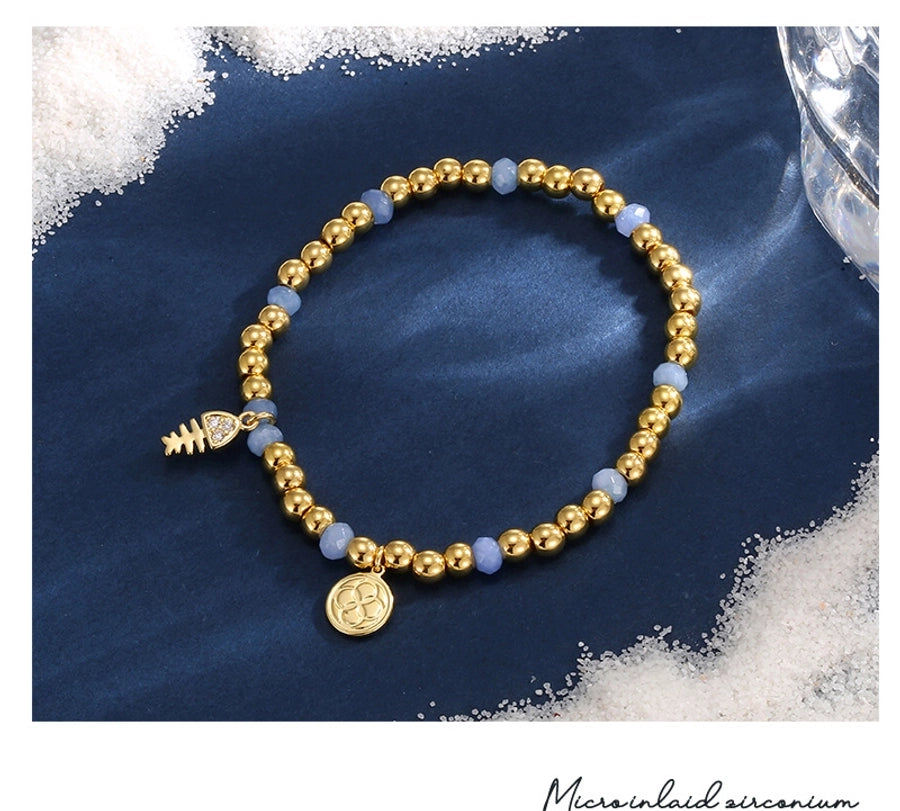 Jewelry IG Style Fish Bone Copper Zircon Beaded Inlay Bracelets