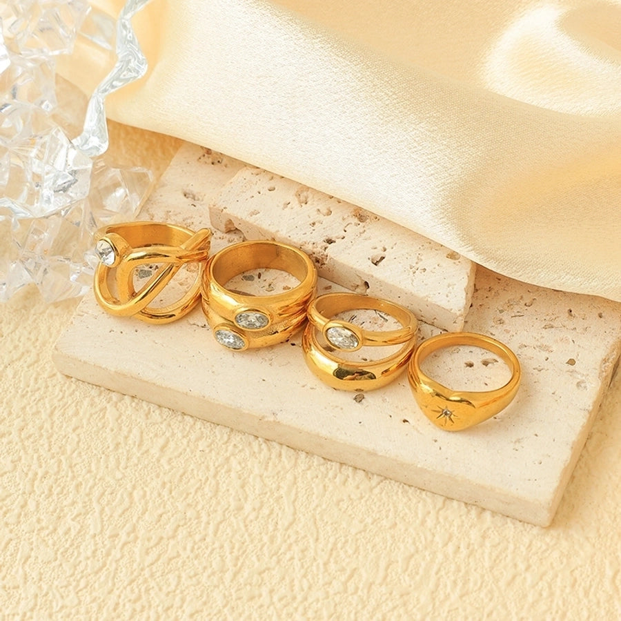 Jewelry Modern Style Simple Style Commute Heart Shape 304 Stainless Steel Zircon 14K Gold Plated Inlay Rings